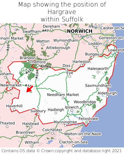 Map showing location of Hargrave within Suffolk