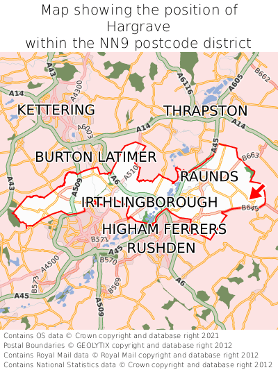 Map showing location of Hargrave within NN9