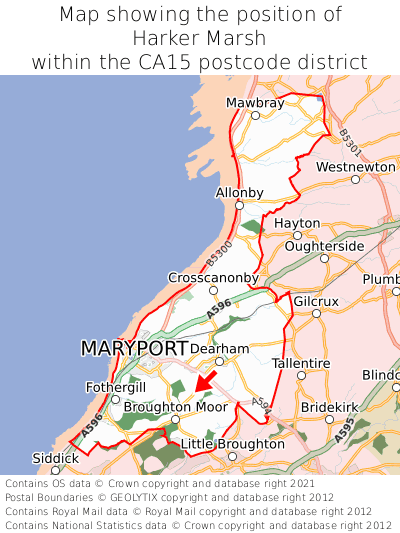 Map showing location of Harker Marsh within CA15