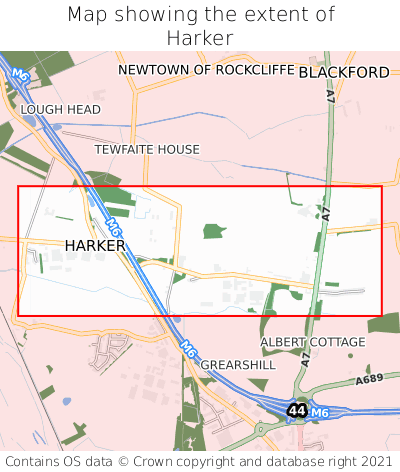 Map showing extent of Harker as bounding box
