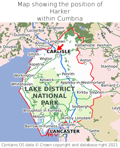 Map showing location of Harker within Cumbria