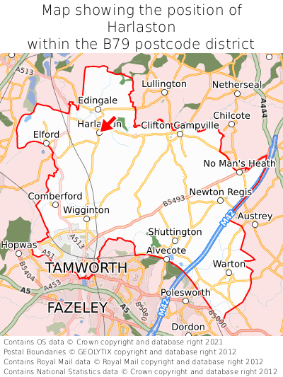 Map showing location of Harlaston within B79