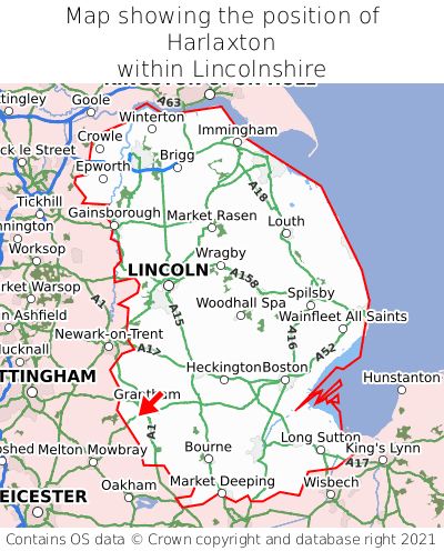 Map showing location of Harlaxton within Lincolnshire