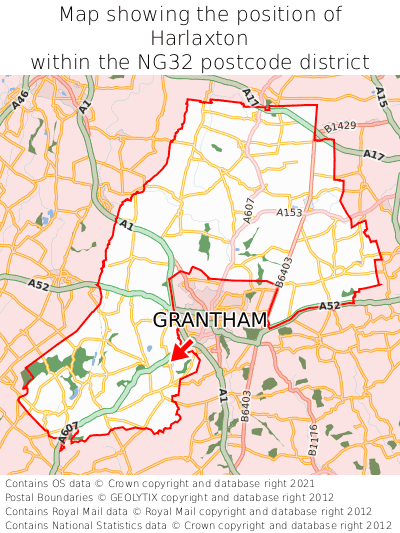 Map showing location of Harlaxton within NG32