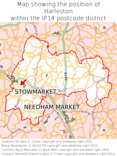 Map showing location of Harleston within IP14