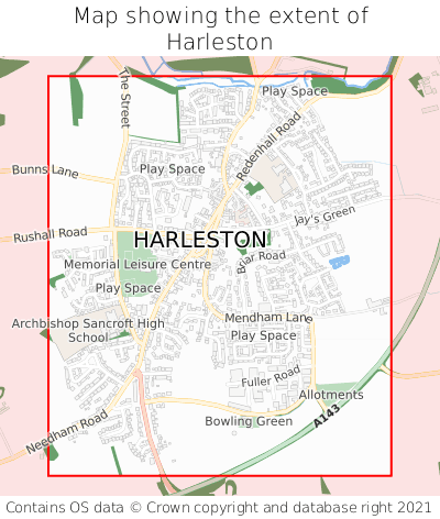 Map showing extent of Harleston as bounding box