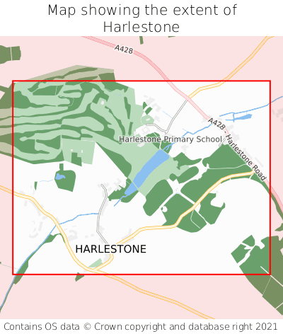 Map showing extent of Harlestone as bounding box