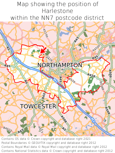 Map showing location of Harlestone within NN7