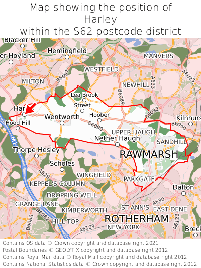 Map showing location of Harley within S62