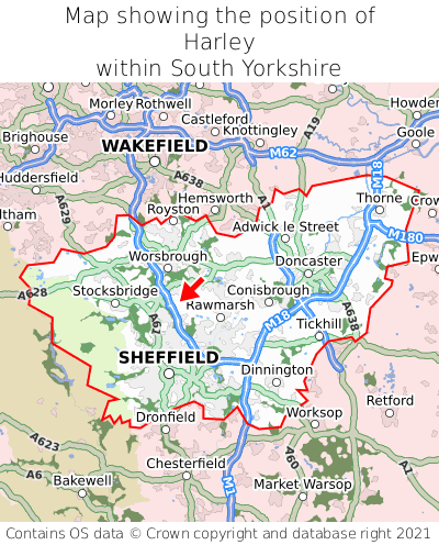 Map showing location of Harley within South Yorkshire