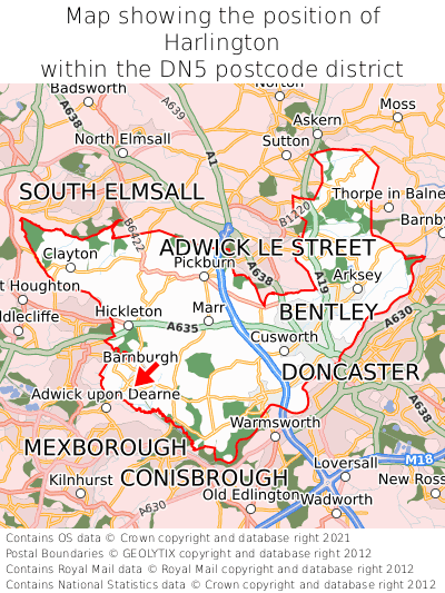 Map showing location of Harlington within DN5