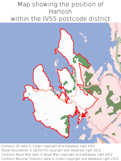 Map showing location of Harlosh within IV55