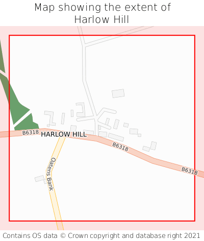 Map showing extent of Harlow Hill as bounding box