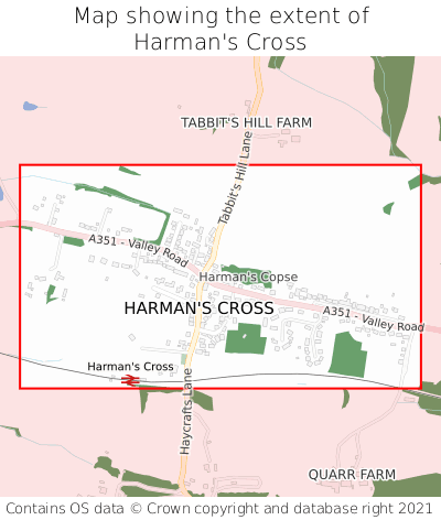 Map showing extent of Harman's Cross as bounding box
