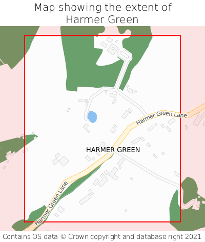 Map showing extent of Harmer Green as bounding box