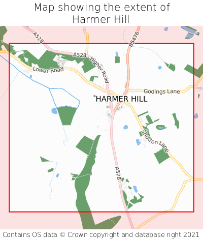 Map showing extent of Harmer Hill as bounding box