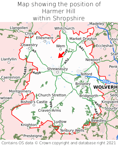 Map showing location of Harmer Hill within Shropshire