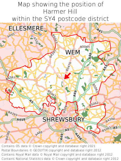 Map showing location of Harmer Hill within SY4