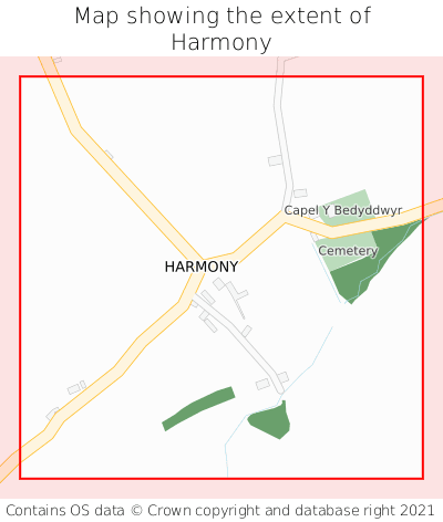 Map showing extent of Harmony as bounding box