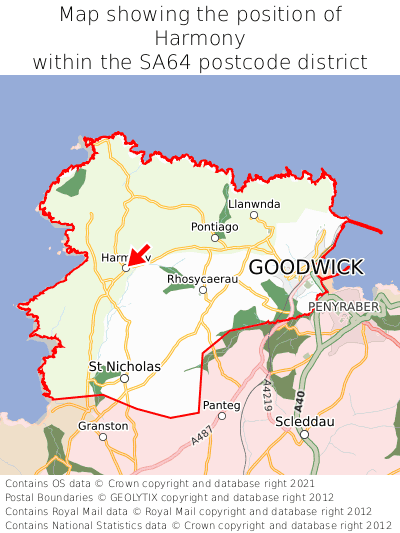 Map showing location of Harmony within SA64