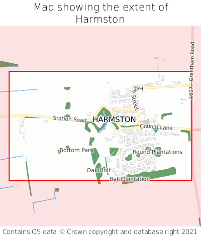 Map showing extent of Harmston as bounding box