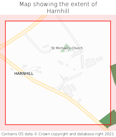Map showing extent of Harnhill as bounding box