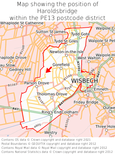 Map showing location of Haroldsbridge within PE13