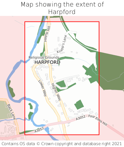 Map showing extent of Harpford as bounding box