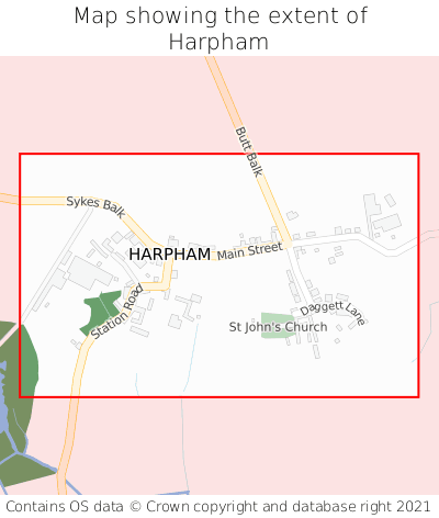Map showing extent of Harpham as bounding box