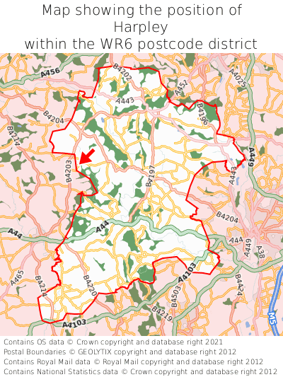 Map showing location of Harpley within WR6