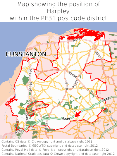 Map showing location of Harpley within PE31