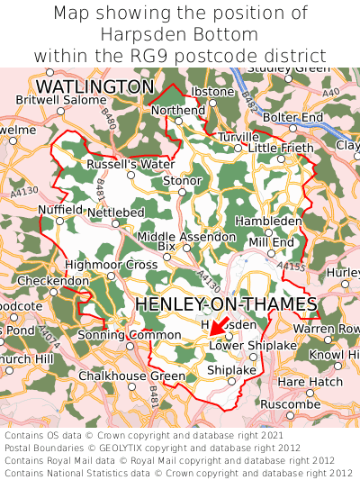 Map showing location of Harpsden Bottom within RG9