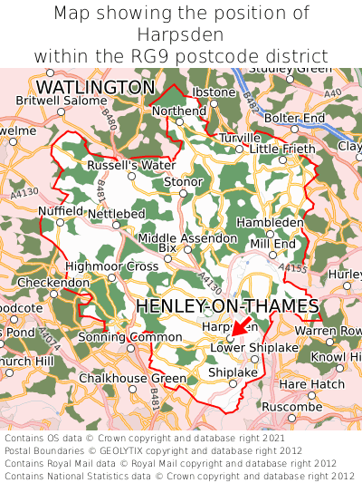 Map showing location of Harpsden within RG9
