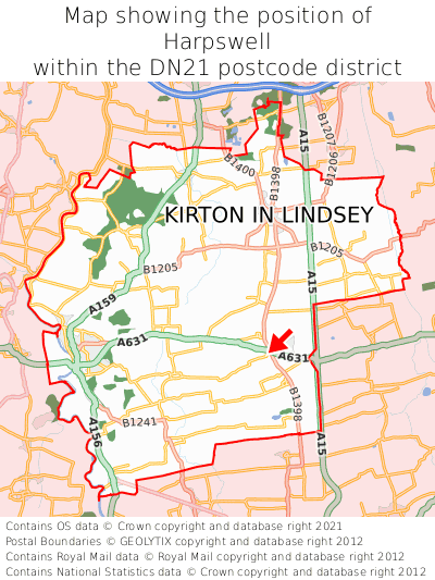 Map showing location of Harpswell within DN21