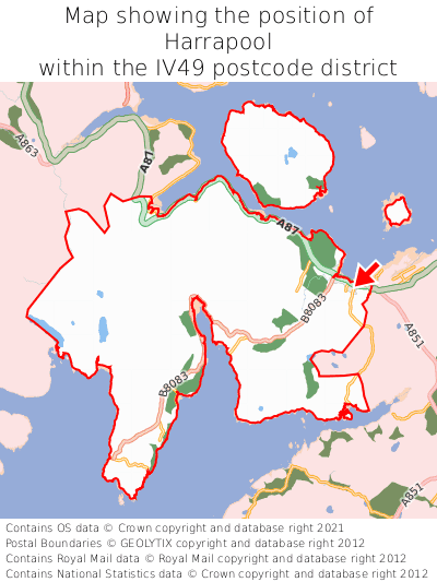 Map showing location of Harrapool within IV49