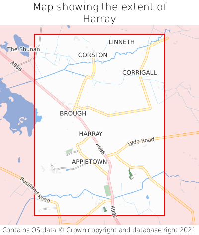 Map showing extent of Harray as bounding box