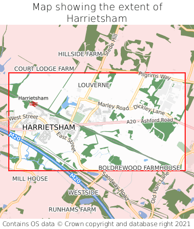 Map showing extent of Harrietsham as bounding box