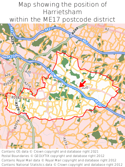 Map showing location of Harrietsham within ME17
