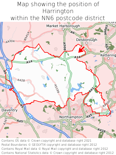 Map showing location of Harrington within NN6