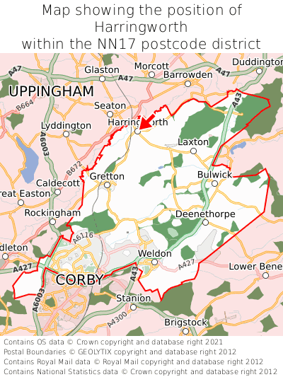 Map showing location of Harringworth within NN17