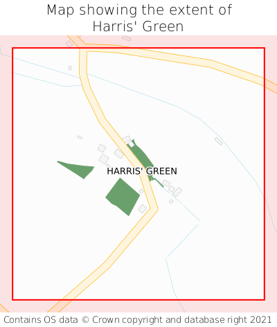 Map showing extent of Harris' Green as bounding box