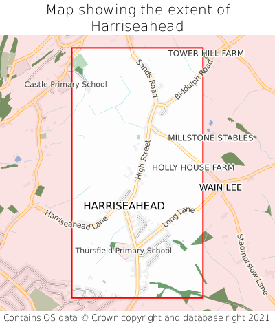Map showing extent of Harriseahead as bounding box