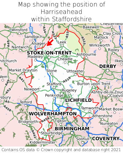 Map showing location of Harriseahead within Staffordshire