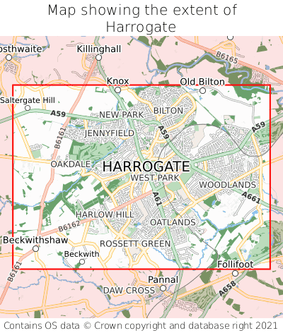 Map showing extent of Harrogate as bounding box
