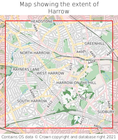 Map showing extent of Harrow as bounding box
