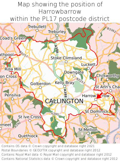 Map showing location of Harrowbarrow within PL17