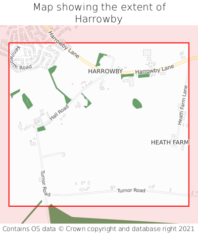 Map showing extent of Harrowby as bounding box