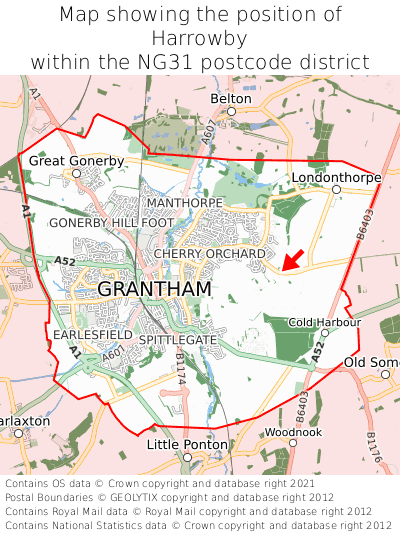 Map showing location of Harrowby within NG31