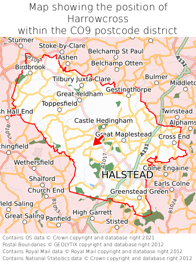 Map showing location of Harrowcross within CO9