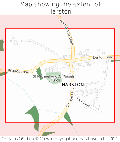 Map showing extent of Harston as bounding box